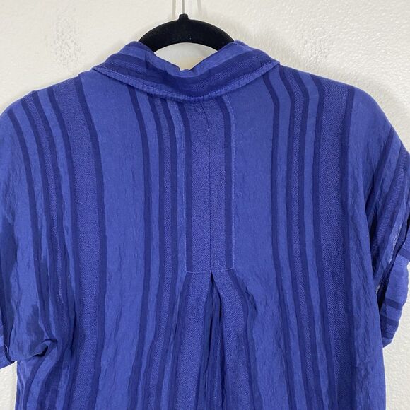 BELLA DAHL Pintucked Shirt Womens Small Blue Button Up Short Sleeve Coastal Camp - Picture 5 of 9